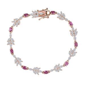 Lab Grown Bixbite (Red Beryl) & White Zircon Floral Vine Bracelet NWT